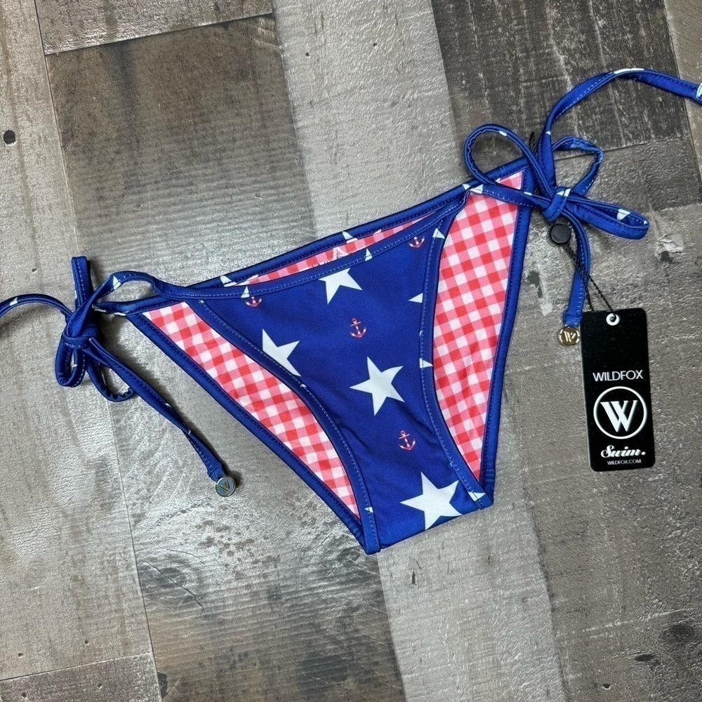 NWT Stars & Gingham Reversible Wildfox String Bikini Bottom XS